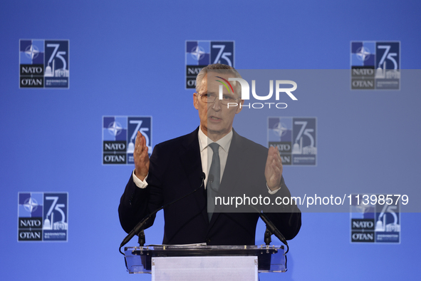 Secretary General of NATO Jens Stoltenberg at the press conference during the NATO Summit in Washington DC, United States on July 10, 2024. 