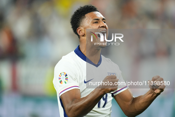 Ollie Watkins centre-forward of England and Aston Villa celebrates victory after  the UEFA EURO 2024 semi-final match between Netherlands an...