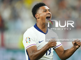 Ollie Watkins centre-forward of England and Aston Villa celebrates victory after  the UEFA EURO 2024 semi-final match between Netherlands an...