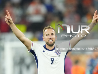 Harry Kane centre-forward of England and Bayern Munich celebrates victory after the UEFA EURO 2024 semi-final match between Netherlands and...