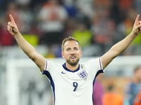 Harry Kane centre-forward of England and Bayern Munich celebrates victory after the UEFA EURO 2024 semi-final match between Netherlands and...