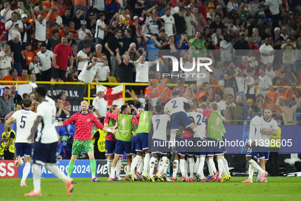 Ollie Watkins centre-forward of England and Aston Villa celebrates after scoring his sides first goal during the UEFA EURO 2024 semi-final m...