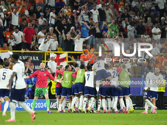 Ollie Watkins centre-forward of England and Aston Villa celebrates after scoring his sides first goal during the UEFA EURO 2024 semi-final m...