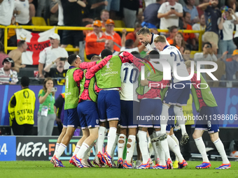 Ollie Watkins centre-forward of England and Aston Villa celebrates after scoring his sides first goal during the UEFA EURO 2024 semi-final m...