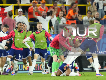 Ollie Watkins centre-forward of England and Aston Villa celebrates after scoring his sides first goal during the UEFA EURO 2024 semi-final m...