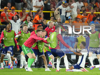 Ollie Watkins centre-forward of England and Aston Villa celebrates after scoring his sides first goal during the UEFA EURO 2024 semi-final m...