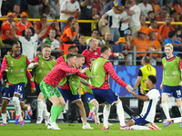 Ollie Watkins centre-forward of England and Aston Villa celebrates after scoring his sides first goal during the UEFA EURO 2024 semi-final m...