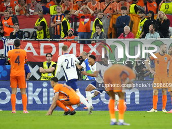 Ollie Watkins centre-forward of England and Aston Villa celebrates after scoring his sides first goal during the UEFA EURO 2024 semi-final m...