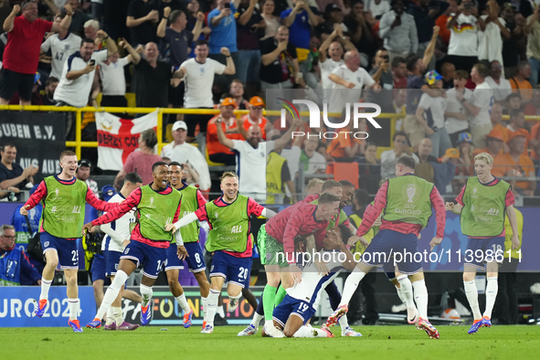 Ollie Watkins centre-forward of England and Aston Villa celebrates after scoring his sides first goal during the UEFA EURO 2024 semi-final m...