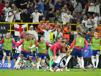 Ollie Watkins centre-forward of England and Aston Villa celebrates after scoring his sides first goal during the UEFA EURO 2024 semi-final m...