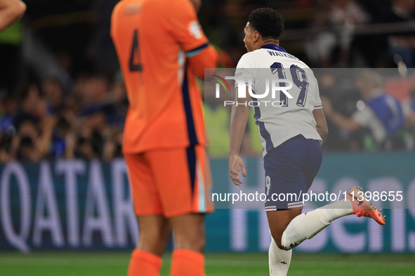 Ollie Watkins (England) is scoring his team's second goal during the Semi Final of the UEFA European Championship between England and Nether...