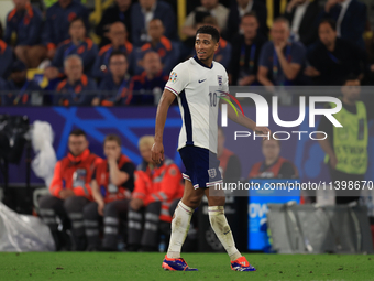 Jude Bellingham (England) is being shown a yellow card during the Semi Final of the UEFA European Championship between England and Netherlan...