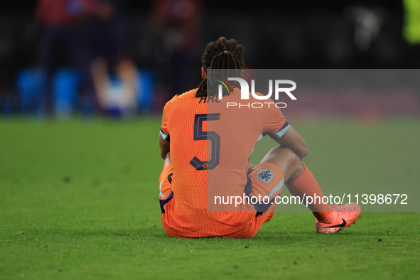 Nathan Ake (Netherlands) is reacting to the final whistle after the Semi-Final of the UEFA European Championship between England and Netherl...