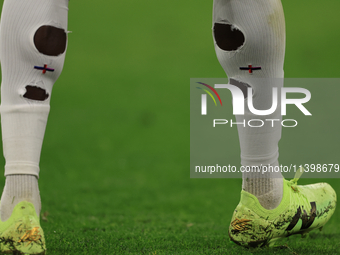 Bukayo Saka (England) is wearing his holed socks during the Semi Final of the UEFA European Championship between England and Netherlands at...