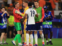 Ollie Watkins (England) is being congratulated by Lewis Dunk (England) after the Semi Final of the UEFA European Championship between Englan...