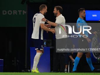 Harry Kane (England) is being substituted for Ollie Watkins (England) during the Semi Final of the UEFA European Championship between Englan...