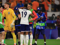 Ollie Watkins (England) is being congratulated by Lewis Dunk (England) after the Semi Final of the UEFA European Championship between Englan...