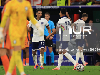 Ollie Watkins (England) is scoring his team's second goal during the Semi Final of the UEFA European Championship between England and Nether...