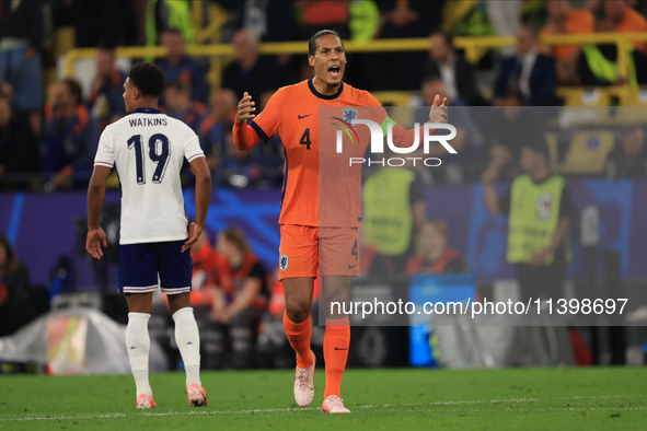 Virgil van Dijk (Netherlands) is reacting to a goal by Ollie Watkins (England) during the Semi Final of the UEFA European Championship betwe...