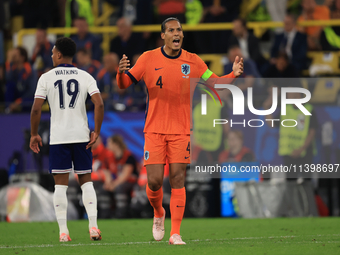 Virgil van Dijk (Netherlands) is reacting to a goal by Ollie Watkins (England) during the Semi Final of the UEFA European Championship betwe...