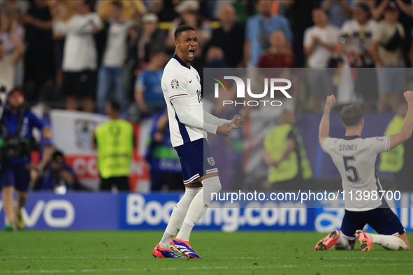 Ezri Konsa (England) is reacting to the final whistle after the Semi Final of the UEFA European Championship between England and Netherlands...