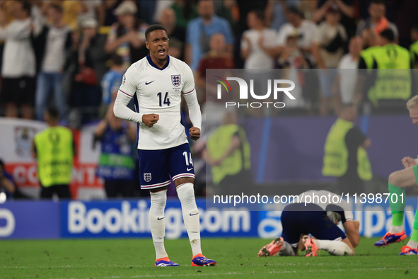 Ezri Konsa (England) is reacting to the final whistle after the Semi Final of the UEFA European Championship between England and Netherlands...