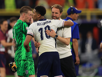 Gareth Southgate, England manager, is with Jude Bellingham (England) after the Semi Final of the UEFA European Championship between England...