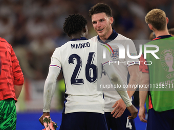 Declan Rice (England) is with Kobbie Mainoo (England) after the Semi Final of the UEFA European Championship between England and Netherlands...