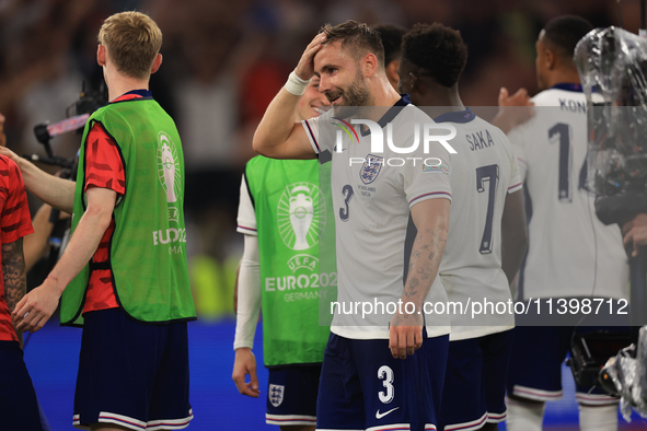 Luke Shaw (England) is appearing after the Semi Final of the UEFA European Championship between England and Netherlands in Dortmund, Germany...