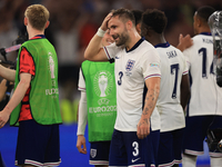 Luke Shaw (England) is appearing after the Semi Final of the UEFA European Championship between England and Netherlands in Dortmund, Germany...