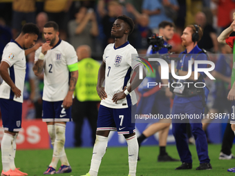 Bukayo Saka (England) is taking in the fans singing ''Three Lions'' after the Semi Final of the UEFA European Championship between England a...