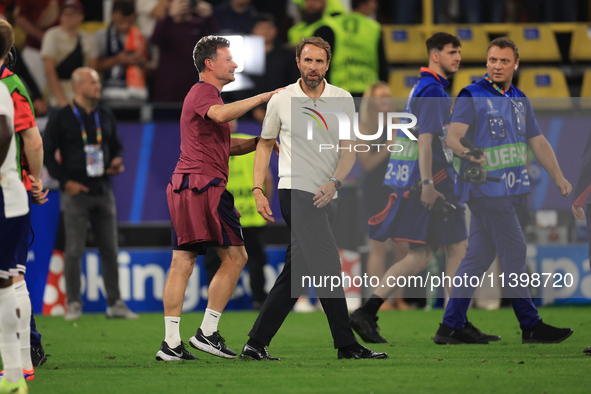 Gareth Southgate, England manager, is speaking after the Semi Final of the UEFA European Championship between England and Netherlands in Dor...