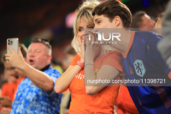 Dutch fans are looking crestfallen after the Semi Final of the UEFA European Championship between England and Netherlands at the BVB Stadion...