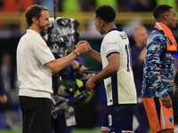 Gareth Southgate, England manager, is with Jude Bellingham (England) after the Semi Final of the UEFA European Championship between England...