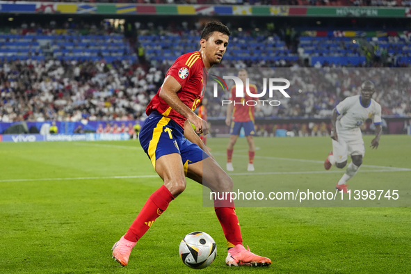 Rodrigo Hernandez defensive midfield of Spain and Manchester City during the UEFA EURO 2024 semi-final match between Spain v France at Munic...