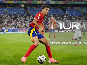 Rodrigo Hernandez defensive midfield of Spain and Manchester City during the UEFA EURO 2024 semi-final match between Spain v France at Munic...