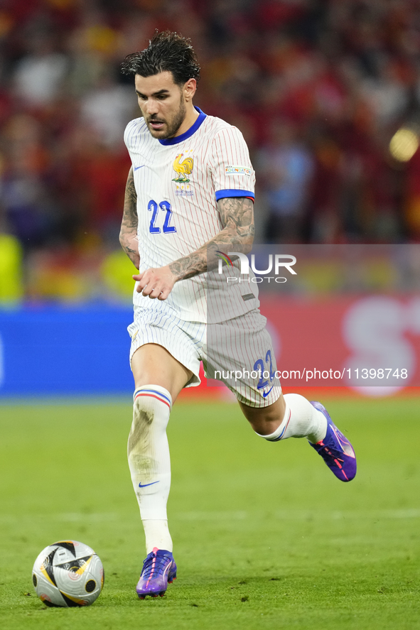 Theo Hernandez eft-back of France and AC Milan during the UEFA EURO 2024 semi-final match between Spain v France at Munich Football Arena on...