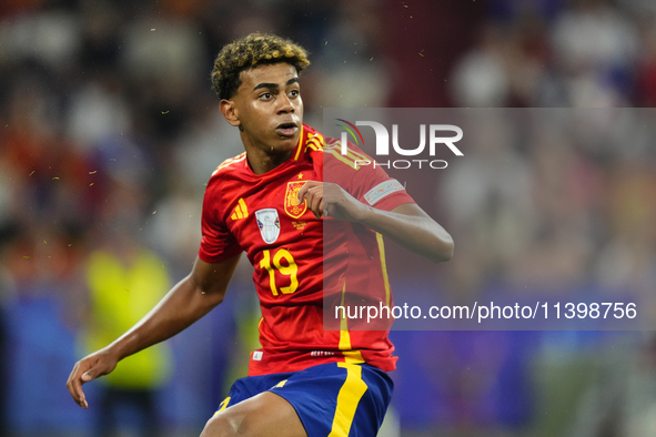 Lamine Yamal right winger of Spain and FC Barcelona during the UEFA EURO 2024 semi-final match between Spain v France at Munich Football Are...