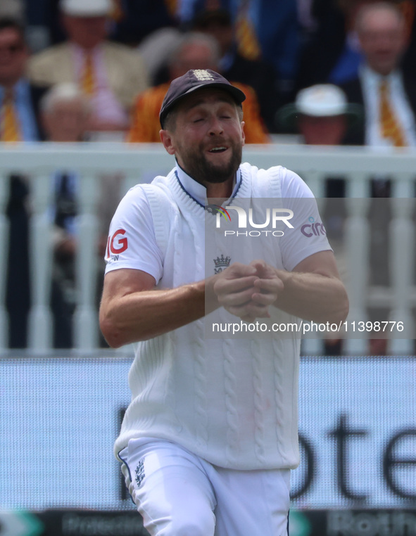 C. Woakes is catching Alzarri Joseph of West Indies during the Rothesay Test on Day 1 of the 5-match series between England and West Indies...