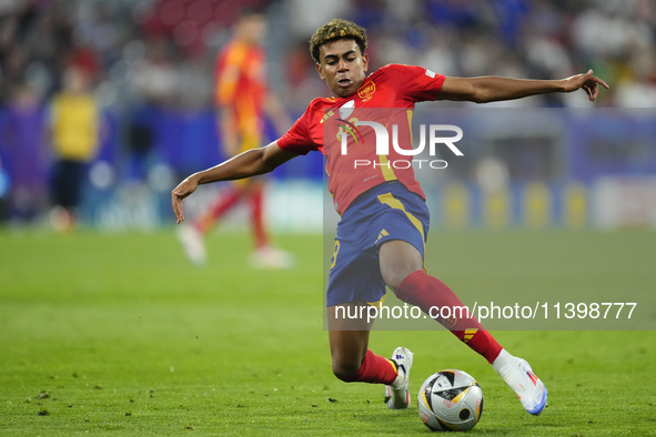 Lamine Yamal right winger of Spain and FC Barcelona during the UEFA EURO 2024 semi-final match between Spain v France at Munich Football Are...