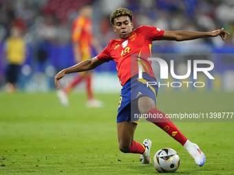 Lamine Yamal right winger of Spain and FC Barcelona during the UEFA EURO 2024 semi-final match between Spain v France at Munich Football Are...