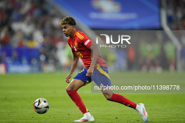 Lamine Yamal right winger of Spain and FC Barcelona during the UEFA EURO 2024 semi-final match between Spain v France at Munich Football Are...