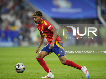 Lamine Yamal right winger of Spain and FC Barcelona during the UEFA EURO 2024 semi-final match between Spain v France at Munich Football Are...