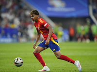 Lamine Yamal right winger of Spain and FC Barcelona during the UEFA EURO 2024 semi-final match between Spain v France at Munich Football Are...