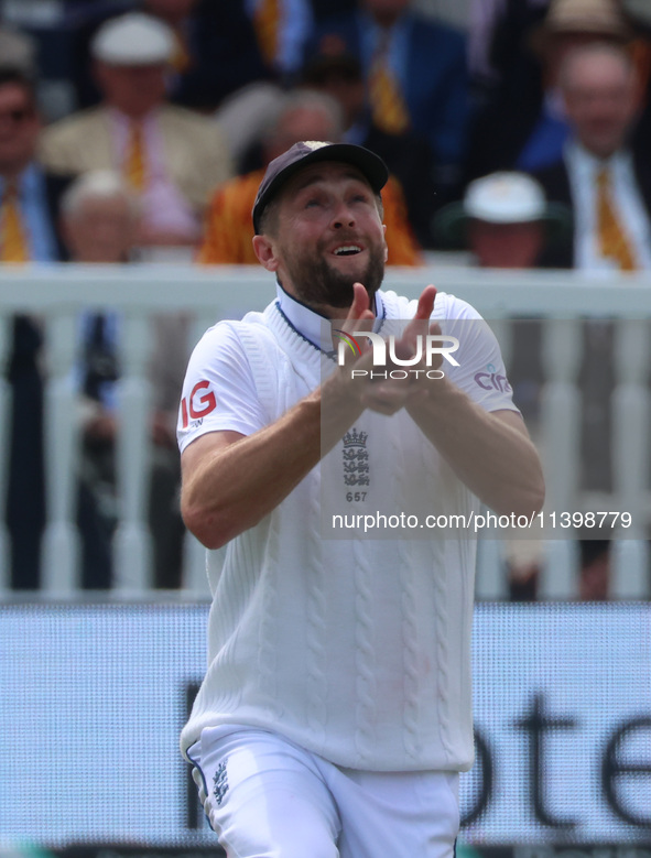 C. Woakes is catching Alzarri Joseph of West Indies during the Rothesay Test on Day 1 of the 5-match series between England and West Indies...