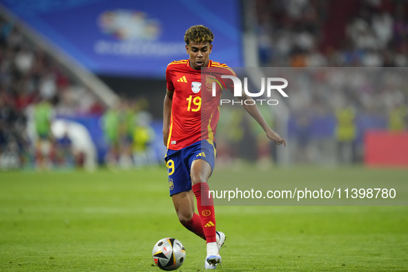 Lamine Yamal right winger of Spain and FC Barcelona during the UEFA EURO 2024 semi-final match between Spain v France at Munich Football Are...