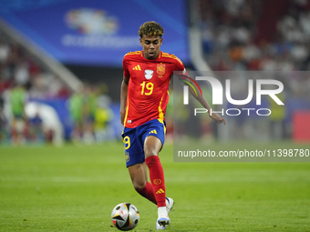 Lamine Yamal right winger of Spain and FC Barcelona during the UEFA EURO 2024 semi-final match between Spain v France at Munich Football Are...