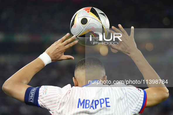 Kylian Mbappe centre-forward of France and Real Madrid with Adidas match ball "FUSSBALLLIEBE FINALE" during the UEFA EURO 2024 semi-final ma...