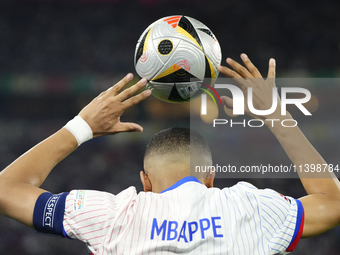 Kylian Mbappe centre-forward of France and Real Madrid with Adidas match ball "FUSSBALLLIEBE FINALE" during the UEFA EURO 2024 semi-final ma...