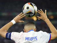 Kylian Mbappe centre-forward of France and Real Madrid with Adidas match ball "FUSSBALLLIEBE FINALE" during the UEFA EURO 2024 semi-final ma...